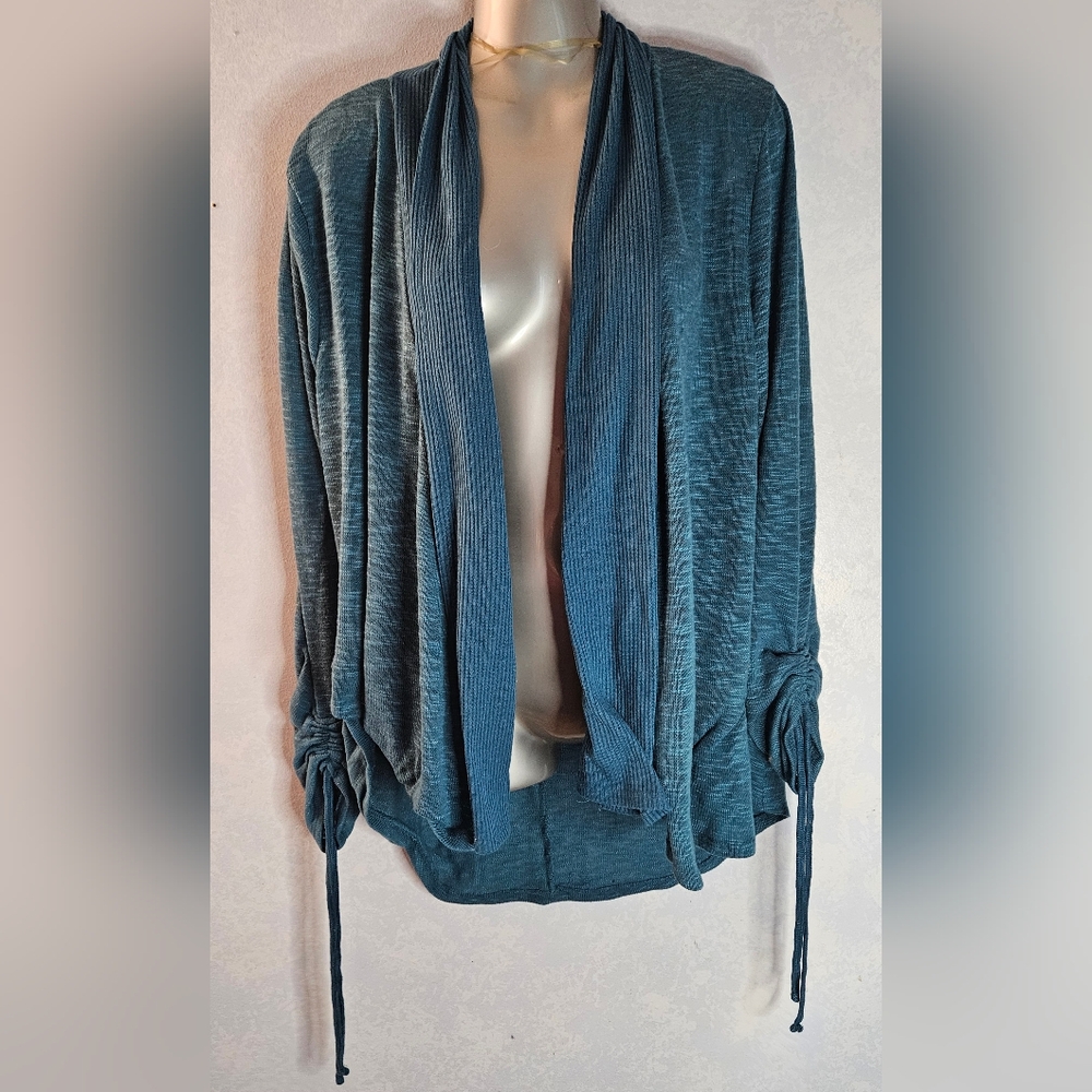 NO BOUNDARIES Womens Open Front Embroidary Rouche Tie Sleeve Cardigan XL